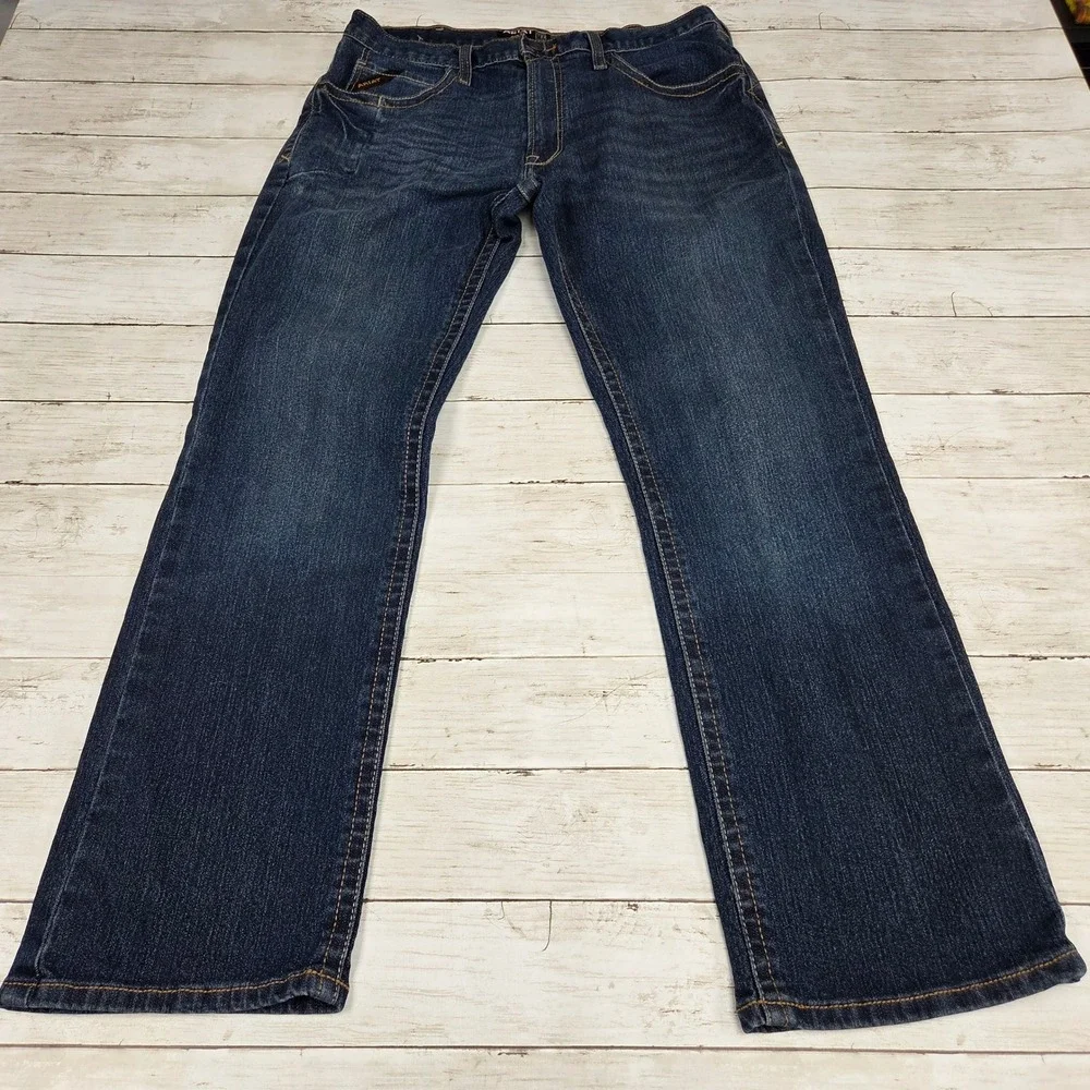 Ariat Rebar M4 Relaxed Bootcut Jeans Mens 34x32 Dark Wash Workwear Denim Pants